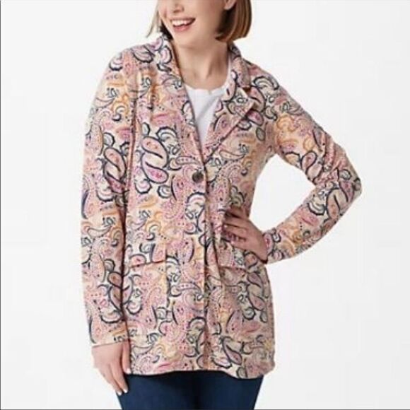 Cuddl Duds Comfy Paisley Patch Pocket Blazer - Picture 1 of 5